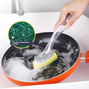 The Pot Brush with Green and Yellow Washing Pads Does not Damage The Pot Handle and can be Used to add Liquid, Brush The Bowl, and Brush The Stove by TinyTreasures Baby Boutique