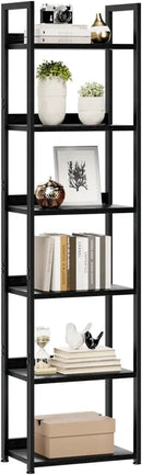 NUMENN Narrow Bookshelf, 6 Tier Bookshelves, Home Office Bookcase Shelf Storage Organizer, Free Standing Storage Shelving Unit for Bedroom, Living Room and Home Office, Black by CozyNest Decor