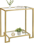2 Tier Rectangular Side Table, Gold End Table with Glass Top, Modern Metal Clear Coffee Table，Small Accent Table for Living Room, Bedroom, 22" x 12.4" x 24" by CozyNest Decor