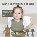 Silicone Baby Feeding Set, Baby Led Weaning Supplies, Baby Spoons Suction Divided Plate Bib Cup, First Stage Solid Food Eating Utensils - 6+ Months(Green-Beige) by TinyTreasures Baby Boutique