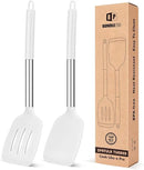 Pack of 2 Silicone Solid Turner, Non Stick Slotted Kitchen Spatulas, High Heat Resistant BPA Free Cooking Utensils, Ideal Cookware for Fish, Eggs, Pancakes(White) by CozyNest Decor