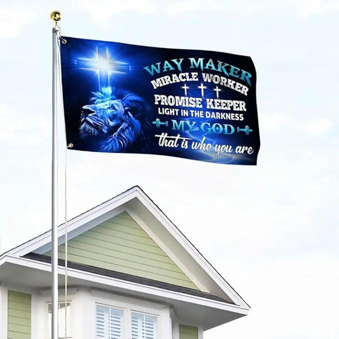 American Flag-Jesus Christ Grommet Flag Way Maker Miracle Worker DDH1349GF, 3x5 ft., No Flag Pole Rings-USA Heavy Duty Flags Canvas Cotton-Durable Indoor Outdoor Flag, photo 8 of 8