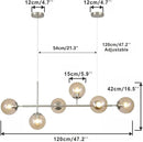 KCO Lighting Mid Century Modern Rectangle Light Fixture 6-Light Glass Globe Linear Chandelier Brushed Nickel Pendant Light Fixture Adjustable Kitchen Island Lighting (Silver+Amber) by CozyNest Decor