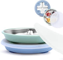 Stainless Steel Toddler Suction Plate with Lid, Deeper 9" Divided Plates with Removable Silicone Sleeves for Kids, Non Toxic & BPA Free | Unbreakable Baby Snack Dishes Set of 2, Blue & Sage by TinyTreasures Baby Boutique