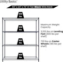 60"x24"x72" Premium Metal Steel 4-Tier Wire Shelving NSF 3200 LBS MAX Capacity Heavy Duty Storage Rack for Hospitals, Schools, Commercial Spaces, and Garages w/Premium Wheels by CozyNest Decor