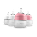 Nanobebe Flexy Silicone Baby Bottle, Anti-Colic, Natural Feel, Non-Collapsing Nipple, Non-Tip Stable Base, Easy to Clean 4-Pack, Pink/White, 5 oz by TinyTreasures Baby Boutique