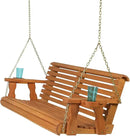 Amish Casual 5 Foot Roll Back Heavy Duty Wooden Porch Swing with Cup Holders in Cedar Stain - Amish Made in The USA from Treated Pine, Outdoor Hanging Bench Swing with 700 Lb. Weight Capacity by GreenHaven Gardens