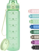32oz Motivational Water Bottles with Time Marker & Fruit Strainer, Transparent Gradient Color Water Bottle with Times to Drink, Leakproof & BPA Free, Reusable Bottle with Strap (No Straw) by CozyNest Decor