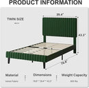 Twin Bed Frame, Velvet Upholstered Platform Bed with Vertical Channel Tufted Headboard and Footboard, No Box Spring Required, Easy Assembly, Green by CozyNest Decor