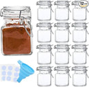 Spice Jars, 12 Pack 4oz Small Glass Jars with Airtight Hinged Lid, With 12 Spice Labels & Silicone Funnels, Airtight Glass Jars for Spices, Art Craft Storage (12 Pack) by CozyNest Decor