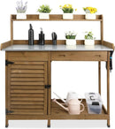Outdoor Garden Potting Bench Table, 41" L Wooden Potting Table Work Bench for Horticulture, Waterproof Workstation Table with Metal Tabletop/Cabinet/Drawer/Open Shelf (Brown) by GreenHaven Gardens