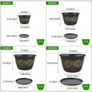4 Pack 10 inch Plant Pots, Retro Pattern Planters with Drainage Holes and Saucer, Sturdy Plastic Garden Flower Pots for Indoor & Outdoor Plants by GreenHaven Gardens