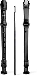 SWAN Soprano Recorder Instrument for Beginners Kids Student - German Fingering 8 Hole Flute Descant Recorders with Cleaning Rod Fingering Chart, Black by TinyTreasures Baby Boutique