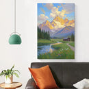 The mountain stream and lawn scenery under the sun is suitable for posting in the living room bedroom office landscape poster wall painting by CozyNest Decor