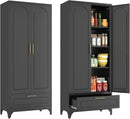 Black Pantry Kitchen Cabinet with Drawer, 75 Inch Metal Storage Cabinet with Doors and Shelves, Steel Food Pantries, Large Freestanding Cupboard for Living&Dining Room-Assemble Required by CozyNest Decor