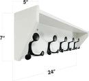 SKOLOO Wall Shelf with Hooks, 24-Inch White Coat Rack Wall Mount with Shelf Organizer - Lightweight & Sturdy, 5 Tri Hooks - Perfect for Entryway, Hallway, Living Room, Bedroom, Mudroom by CozyNest Decor