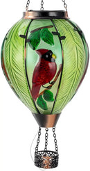 Large Hot Air Balloon Cardinal Solar Lantern Lights with Flame, Green Glass Balloon Lantern Waterproof Outdoor Decor for Garden Yard Patio, Birthday Mother's Day Gifts for Moms Women by GreenHaven Gardens