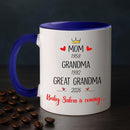 Mom Grandma Promoted To Great Grandma Coffee Mug Cup 11 15 Oz, Personalized New Great-Grandmother Ceramic Coffee Cup EST. 2026, Customized Choose Name White Accent Mug Gift For Pregnancy Announcement by TinyTreasures Baby Boutique