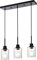 Modern 3-Light Pendant Island Light Fixture Black Ceiling Hanging Lights with Clear Seeded Glass and Adjustable Cord,Industrial Pendant Lighting for Kitchen Living Room Dining Room Foyer by CozyNest Decor
