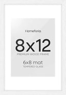 Homeforia 8x12 Picture Frame White, High End Oak 8 x 12 Wood Frames with Mat 6 by 8 Print, 8by12 Wooden Frame Matted to 6x8 inch Photo, 12x8 Wall or Tabletop Frames, Tempered Glass, Wall Kit, Set of 1 by CozyNest Decor