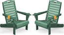 Adirondack Chairs Set of 2, Outdoor Fire Pit Chairs, HDPE All-Weather Adirondack Chairs with Cup Holder, Lawn Chair for Deck, Patio, Garden (Green) by GreenHaven Gardens
