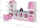 Toy Storage Organizer for Kids Bookshelf with Reading Nook, Multifunctional Kids Bookcase with 7 Storage Cubbies, 2 Movable Drawers and Seat Cushion for Keeping Kids' Toys Books Organized, Pink by CozyNest Decor