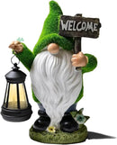 Solar Gnome Outdoor Garden Fall with Solar Lantern - 11’’Halloween Autumn Welcome Gnomes Decorations for Yard Patio (Green & White) by CozyNest Decor