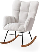 Nursery Rocking Chair, Teddy Upholstered Glider Rocker with High Backrest Armchair, Modern Rocking Accent Chairs for Nursery, Living Room, Bedroom, Offices (Ivory) by TinyTreasures Baby Boutique