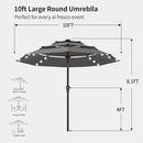 Kingdura 10ft 3-Tier Patio Umbrella with Solar Lights, Table Umbrella Outdoor Patio with Easy Crank & Tilt, 8 Sturdy Ribs, UV Protection, 32 LED Lights for Deck, Poolside, Market (Grey) by GreenHaven Gardens
