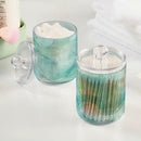 2 Pack Qtip Holder Dispenser Turquoise Marble Bathroom Storage Canister Lid Acrylic Plastic Apothecary Jar Set Vanity Makeup Organizer for Cotton Swabs/Pads/Floss by CozyNest Decor