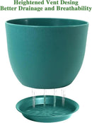 12/10/9 Large Modern Plant Pots, Plastic Planters with Drainage Holes and Saucers for Indoor Outdoor Plants Flowers, Malachite Green by GreenHaven Gardens