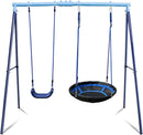 2 Seat Swing Set for Backyard - Metal A-Frame Holds 440 lbs, 1 Adjustable Saucer Swing and 1 u-Shape Swing - Suitable for Kids 3-8 Years by TinyTreasures Baby Boutique