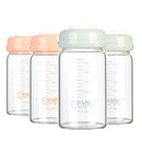 COMI Wide Neck Glass Breastmilk Collection n Storage Bottle, 4 Packs, 6oz with Screw Ring Sealing Disk; Re-markable Sealing Disc. BPA Free, Fits Breast Pumps & Nipples (2 Gray Lids + 2 Pink Lids) by TinyTreasures Baby Boutique