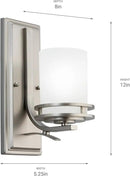 Kichler Hendrik 12" Wall Sconce in Brushed Nickel, 1-Light Modern Wall Mount Light with Satin Etched Cased Opal Glass, (12" H x 5.25" W), 5076NI, 24.75 in by CozyNest Decor
