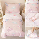 PERFEMET 4 Piece Toddler Girl Bedding Set Space Theme Pink Toddler Bed Set with Sheets Soft Reversible Astronaut Planets Crib Bed Comforter for Kids Girls by TinyTreasures Baby Boutique