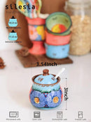 silesia Handmade Sugar Bowl with Lid and Spoon, 9 Ounce Ceramic Hand-Painted Sugar Jar for Home in Gift Box, Kitchen Decor, Oven, Dishwasher & Microwave Safe, Glazed Blue by CozyNest Decor