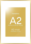 Homeforia A2 Picture Frame Gold, High End Metal 16.5 x 23.5 inches Poster Frames with Mat 11.7 x 16.5 for Photo, A2 Size Frames Matted to A3 Print, 16.5 by 23.4 Hanging Frame, Tempered Glass, Set of 1 by CozyNest Decor