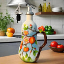 18 Oz Hand Painted Relief Ceramic Olive Oil Bottle Dispenser for Kitchen, Oil and Vinegar Bottle, Seasoning Bottle with Stainless Steel Nozzle, 540mL Oil Container with Handle for Cooking, Light Proof by CozyNest Decor
