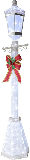6FT Lighted Freestanding Lamp Post for Christmas Decoration, Pre-Lit Iridescent Post Lamp with 120 LED Lights & Removable Bow, Outdoor 3D Glittered Standing Festival Display, White by CozyNest Decor