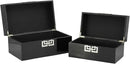 Galt International Storage Box Set Decorative Storage Box w/Hinged Lid Classic Design Wood Decor Boxes with Geometric Clasp Storage for Bedroom & Home - Set of 2 (Black & Silver) by CozyNest Decor