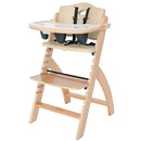 Abiie Beyond Junior Wooden High Chair with Tray - Adjustable and Convertible High Chair for Babies and Toddlers - 6 Months to 250 Lb - Water Resistant - Natural Wood with Beige Cushion by TinyTreasures Baby Boutique