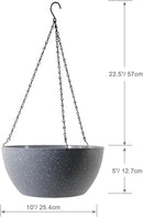 10 inch Hanging Planters for Outdoor Indoor Plants with Drainage Holes and Chain, 2 Pack Round Hanging Flower Plant Pots for Garden Home Porch Decor, Speckled Grey by CozyNest Decor