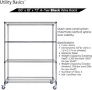 60"x18"x72" Black Premium Metal Steel Wire Shelving 4-Tier NSF 3200 LBS MAX Capacity Heavy Duty Storage Rack for Garages, Commercial Spaces, Hospitals, & Schools w/Premium Wheels by CozyNest Decor