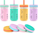 Tronco 12 oz Glass Sippy Cup for Kids & Toddlers | Mason Jar Smoothie Cups with Spill-Proof Silicone Straws, Non-Slip Silicone Sleeves & Lids, BPA-Free Snack Cups, Dishwasher Safe by TinyTreasures Baby Boutique