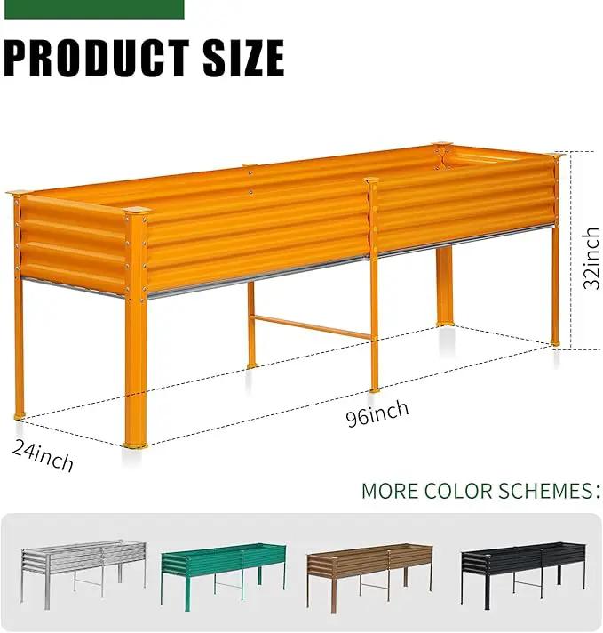 Land Guard Galvanized Raised Garden Bed with Legs, 96×24×32in Raised Garden Beds Outdoor with Drainage Holes, Planter Boxes Outdoor for Backyard, Patio, Balcony, 800lb Capacity, Cream Yellow, photo 2 of 7
