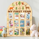 ORIGACH My First Year Baby Growth Photo Display Wood Board - 12 Months Newborn Milestones Photo Board - Neutral Baby Keepsake Board 1st Birthday Party Nursery Decor - Forest Animal & Flower by TinyTreasures Baby Boutique