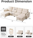 132'' Oversized Modular Sectional Sofa, U Shaped Comfy Sectional Couch with Large Storage, 6 Seat Chenille Deep Seat Cloud Sofa with 2 Throw Pillows for Living Room,Beige by CozyNest Decor