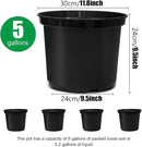 5 Gallon Pots for Plants, 12 Inch Plastic Nursery Pots with Drainage Holes, Round Sturdy Garden Pots for Outdoor Indoor Plants, Deep Nursery Plant Pots Planter, (5-Pack, Black) by GreenHaven Gardens