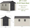 Patiowell 8 x 12 FT Plastic Outdoor Storage Shed with Floor, Resin Shed with Window and Lockable Door for Garden, Backyard, Tool Storage Use, Easy to Install in Beige (Kick-it Shed) by GreenHaven Gardens