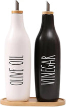 HOMCDALY Olive Oil and Vinegar Dispenser Set, 16oz Ceramic Oil Dispenser for Kitchen, Kitchen Dispenser Bottle for EVOO Vinegar Syrups, Modern Farmhouse Design| Set of 2 – P-Black&White by CozyNest Decor